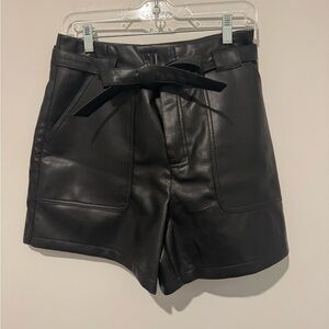 Elegant Black High Waist Leather Shorts